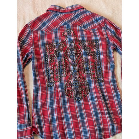 Ralph Lauren Denim Supply Western Red Cotton Flannel Studded Eagle Pearl Snap MD - Picture 1 of 10